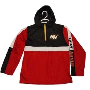 Kids Boys Miami Heat NBA Windbreaker Half-Zip Hoodie Jacket Size 14-16 Red Black